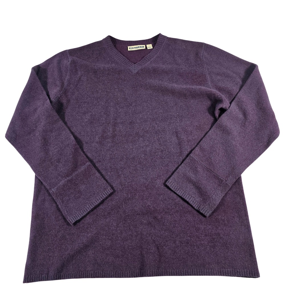 Express Mens‎ 100% Lambswool V-Neck Sweater Purple Large Made in Japan 12575